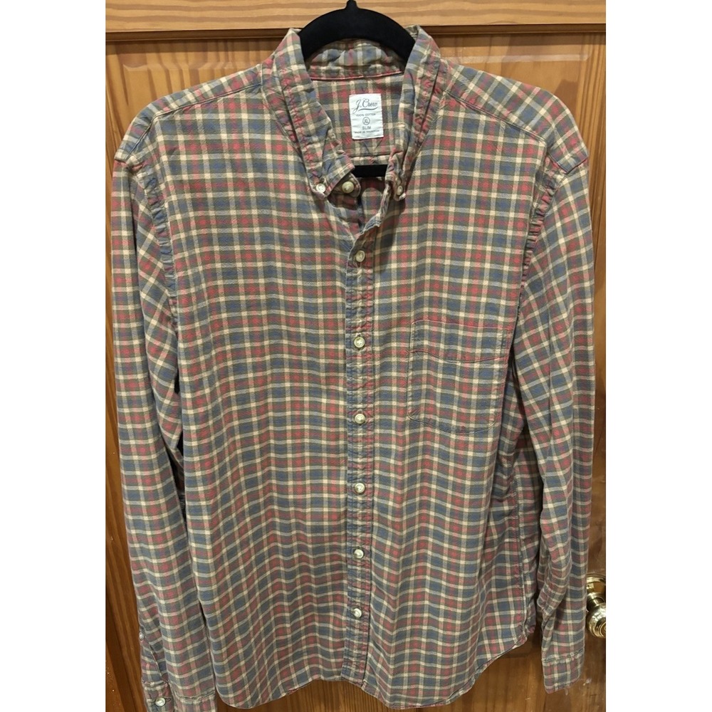 J Crew 100% Cotton Button Down Plaid Shirt Men's Slim XL
